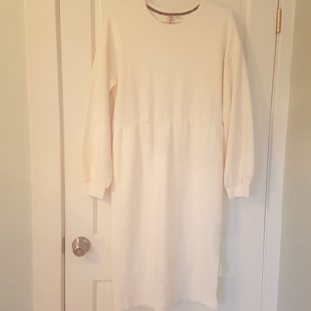 Cozy ivory boucle sweater dress